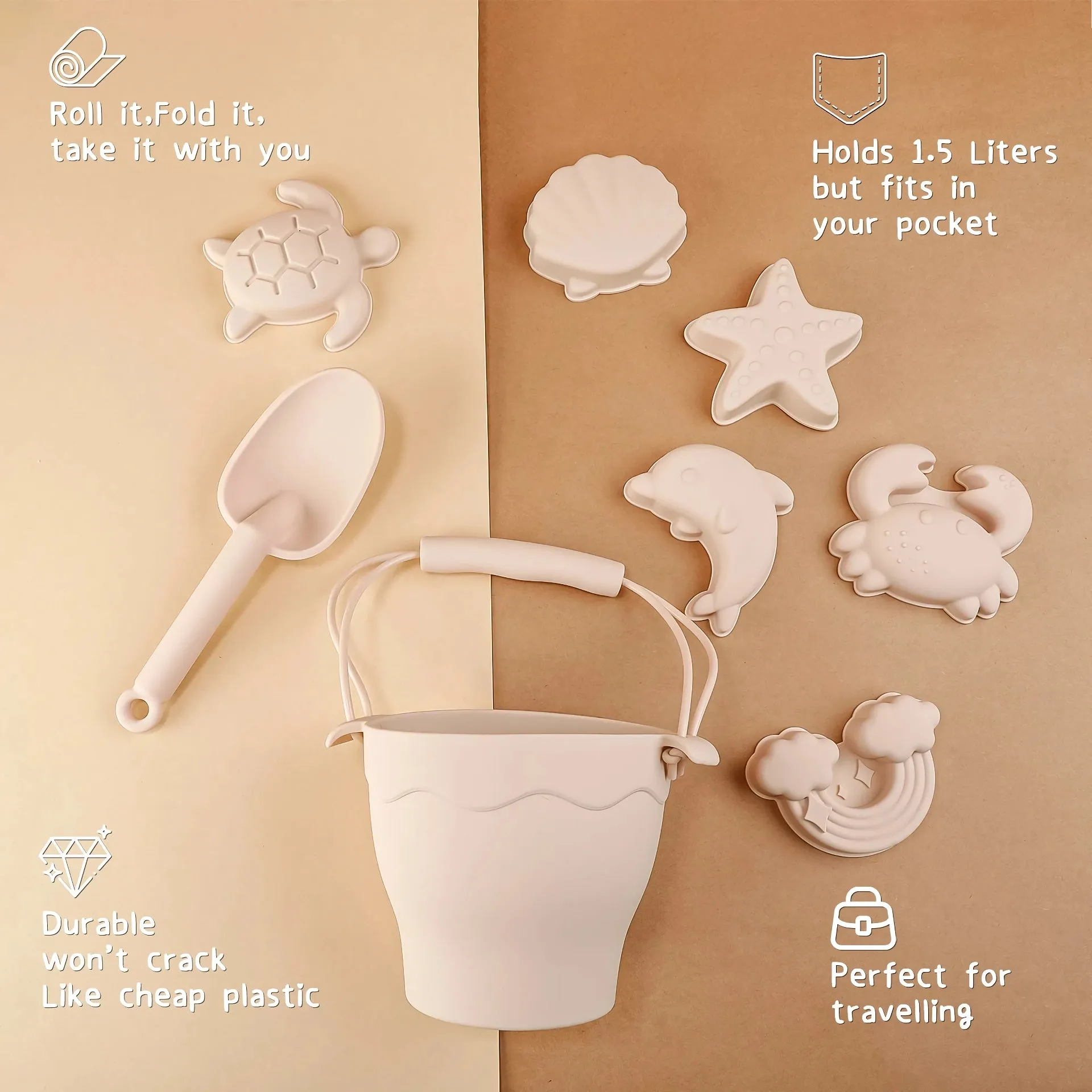 8-Piece Eco-Friendly Silicone Beach Playset for Children