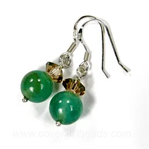 Aqua Fire Agate and Swarovski Topaz Dangle Earrings, Sterling Silver, Artisan Handmade Jewelry
