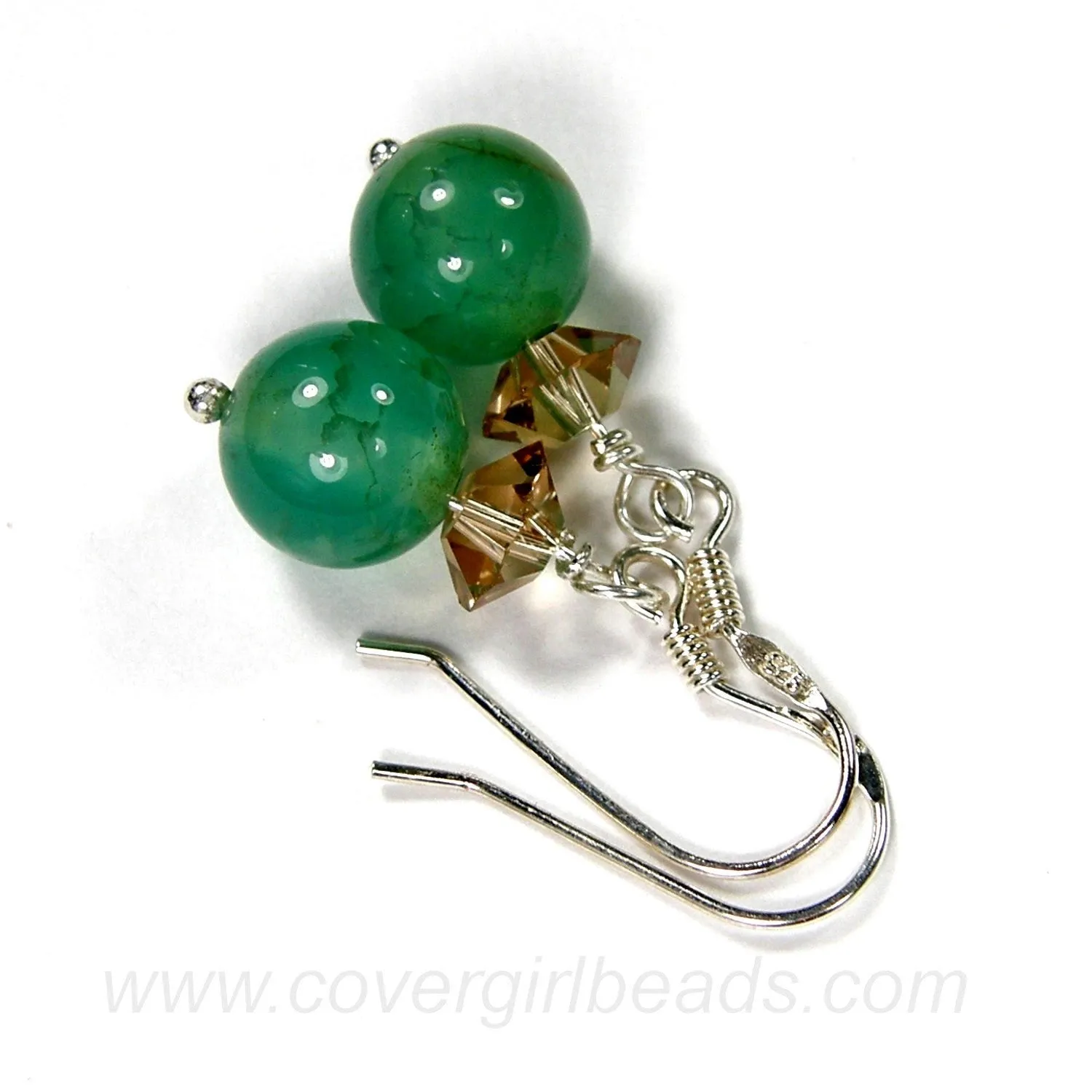 Aqua Fire Agate and Swarovski Topaz Dangle Earrings, Sterling Silver, Artisan Handmade Jewelry