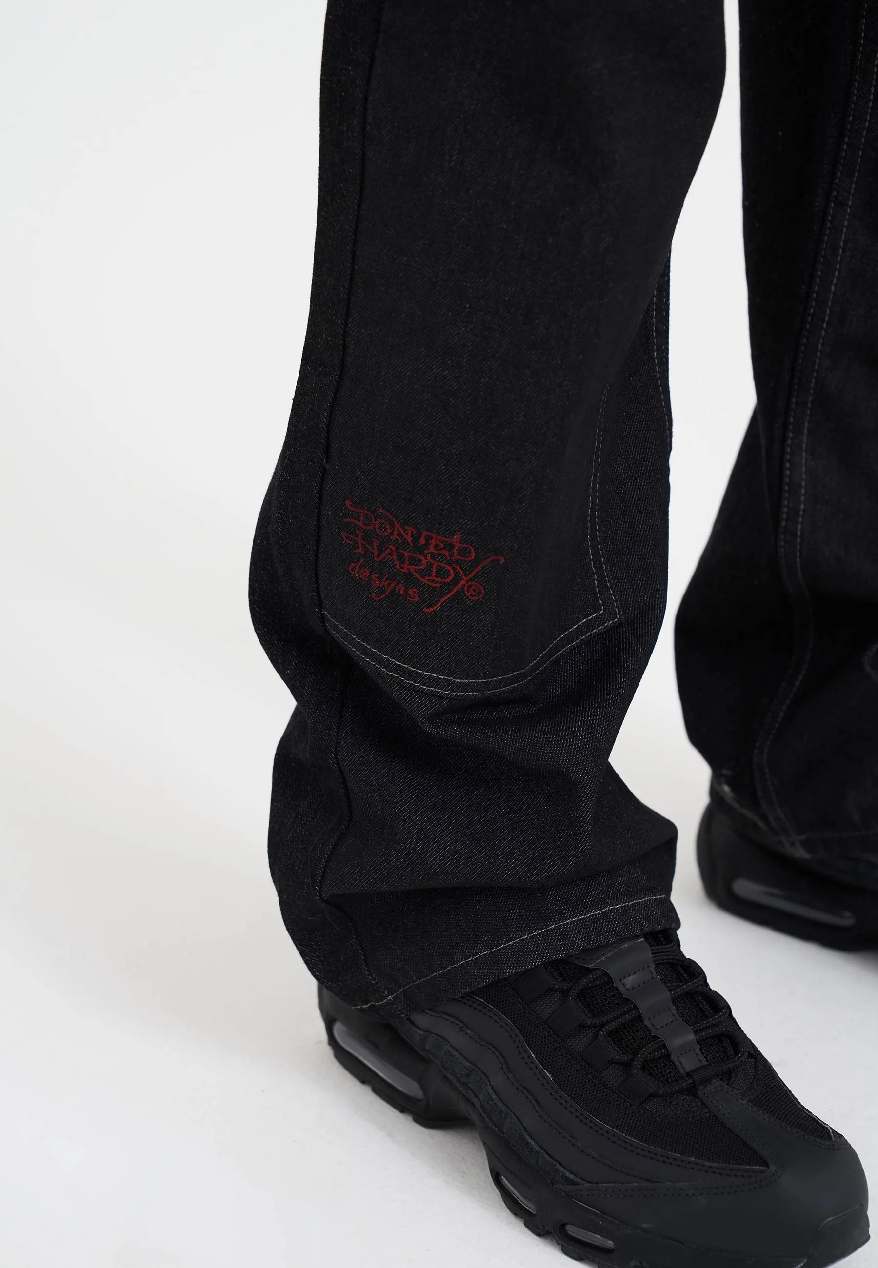 Mens Double Knee Drag Dagger Denim Trousers Jeans - Black