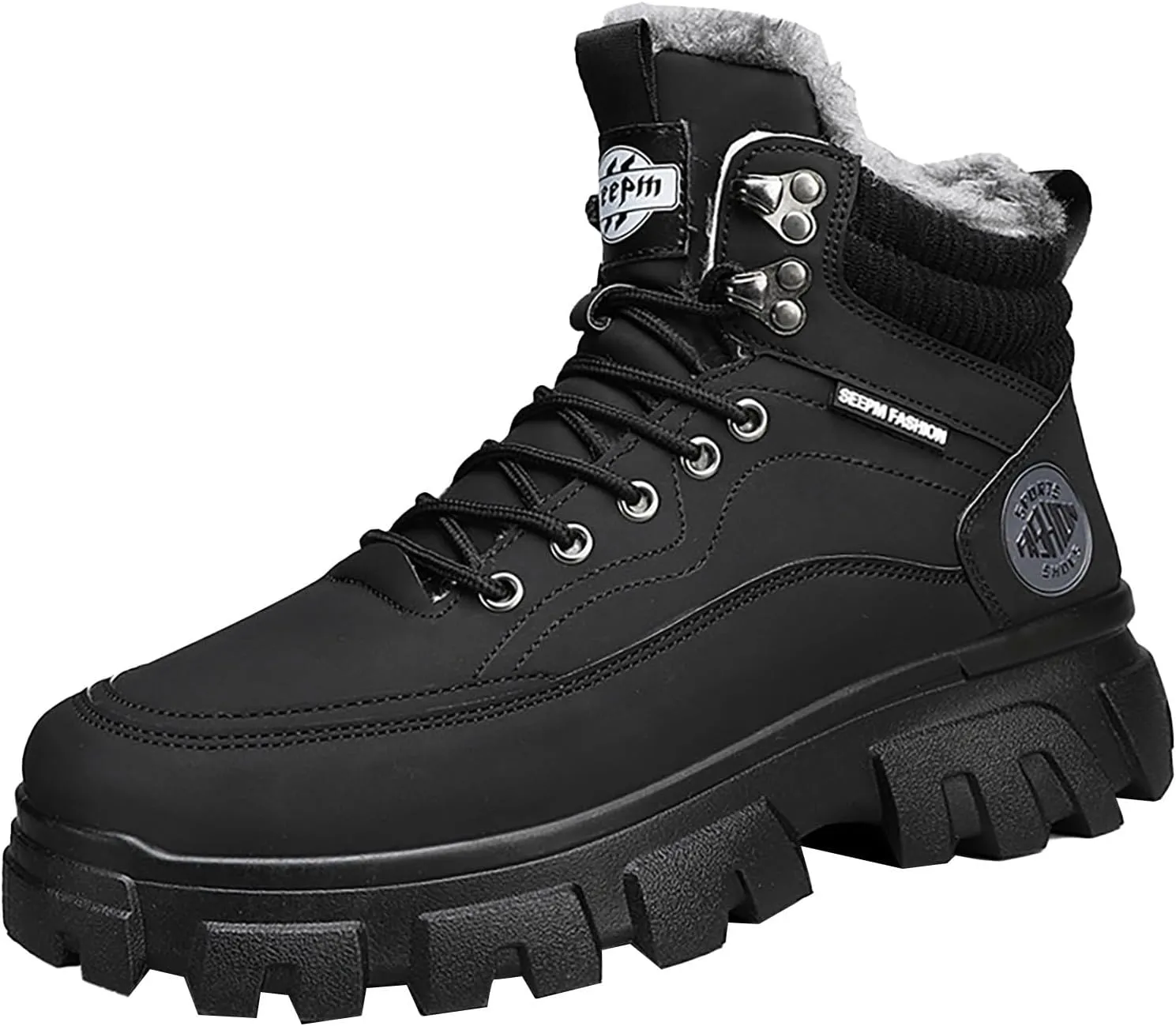 Men's Snow Boots Lightweight Waterproof Winter Boots Warm Plush Lined Shoes Anti-slip Cold Weather Shoes