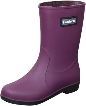 Women Wide Calf Rain Boots Light Waterproof Anti Slip PVC Rubber Garden Boot Matte Surface Work Walking Rain Shoes